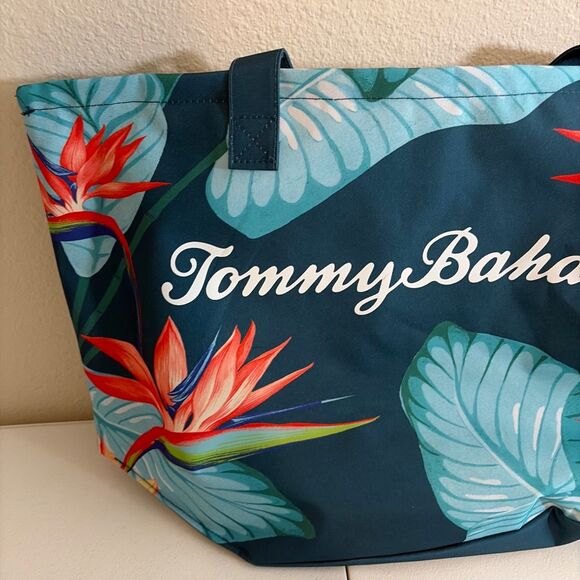 Tommy Bahama Beach Bag Tote Blue Floral Straps Flower Summer - Picture 2 of 8